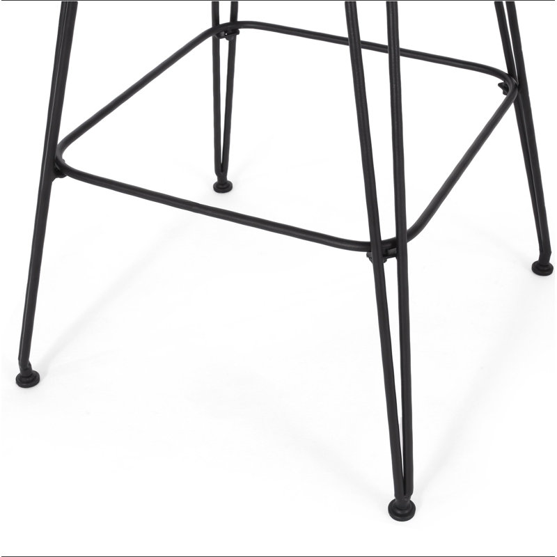 Tabouret de bar 29,25 po en osier et fer à dossier bas brun clair avec coussin beige 29,25 po (ensemble de 2)