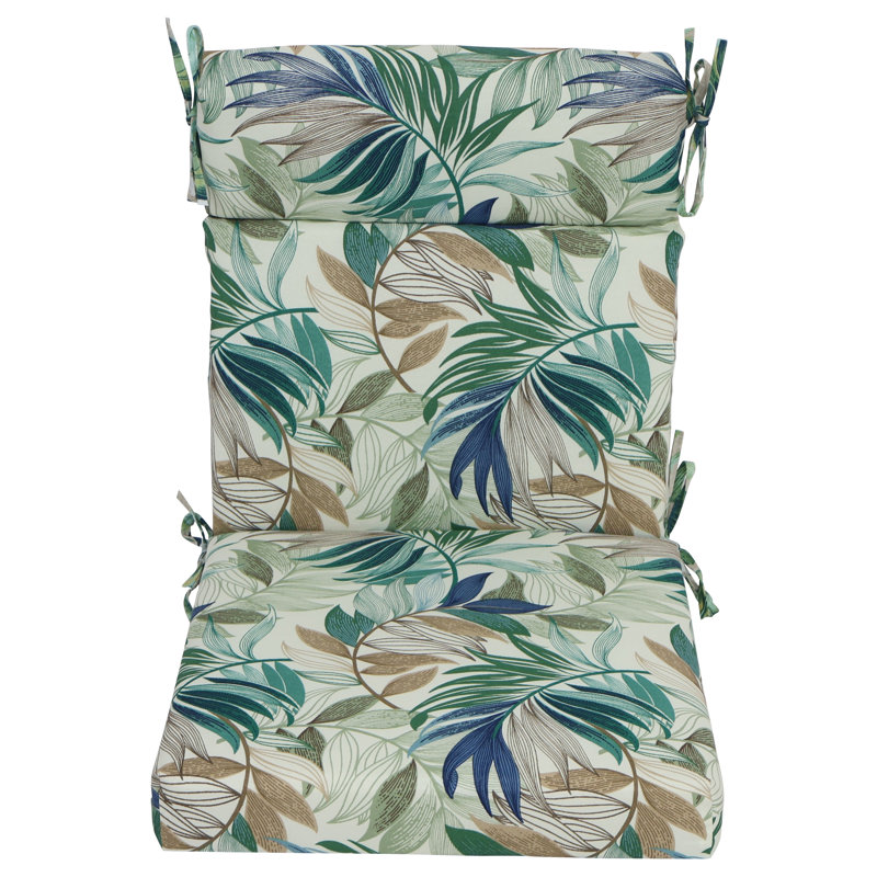 Outdoor Seat/Back Chair Cushion, 18" W x 18" D, Tan/Green/Oasis Chambray Floral