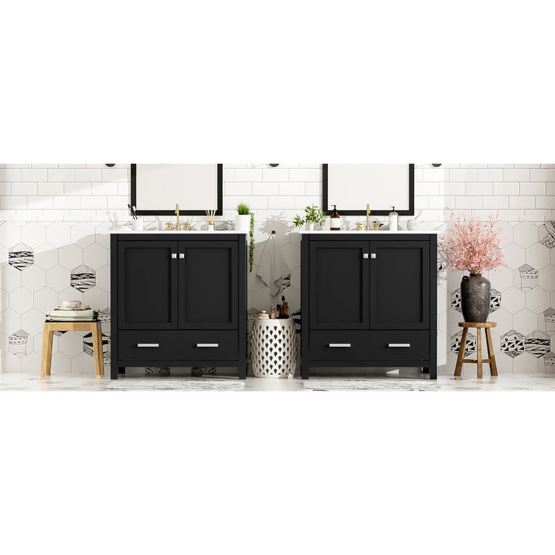 Meuble-lavabo double, - Armoire pratique avec lavabos de rangement pour la décoration, Noir
