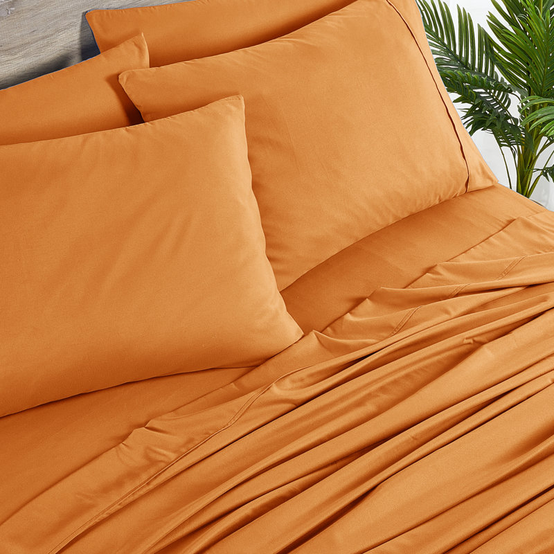 Pumpkin Orange Bamboo Queen Sheet Set with Microfiber Pillowcases
