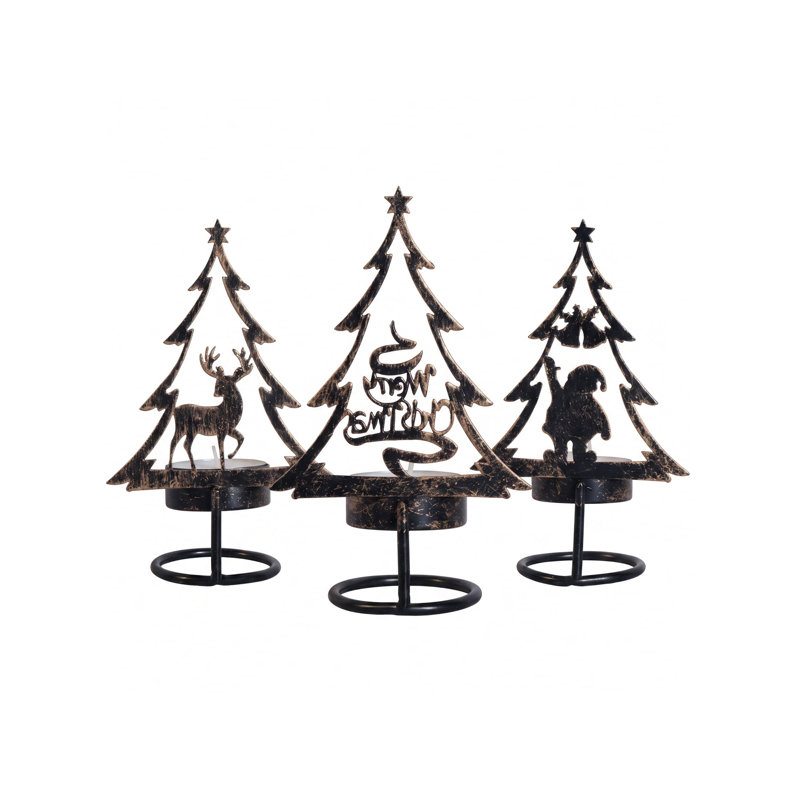 Ensemble de 3 photophores en métal en forme de sapin de Noël, supports pour bougies de Noël