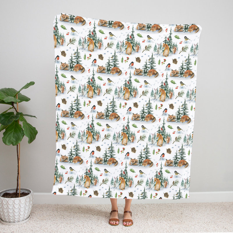 Throw Blanket, 51" W x 60" L, Animal Print/Abstract, Orange/Green/White