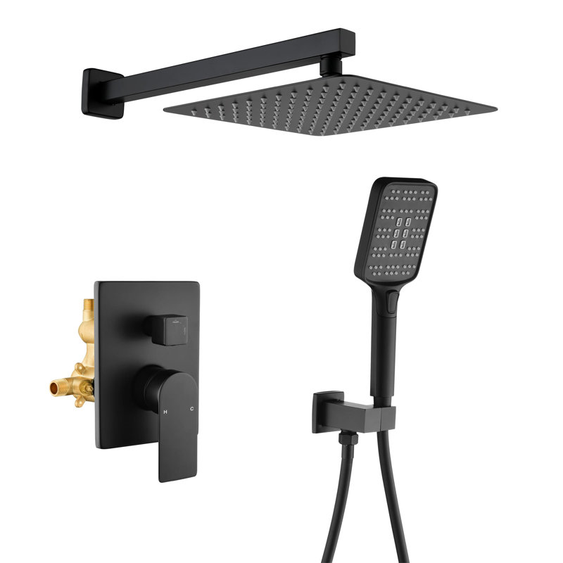 Wall Mounted Shower System With Handheld Shower Single Handle Shower Faucet Set Brass 10 Inch Shower Trim Kit With Rough-In Valve