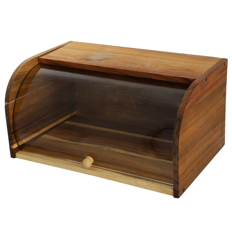 Bread Storage Box in Acacia Wood with Clear Rolltop Lid