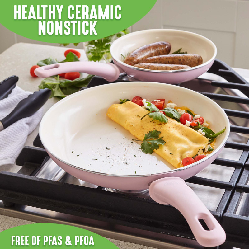 Soft Pink Aluminum Non-Stick Frypan Set with Ceramic Coating