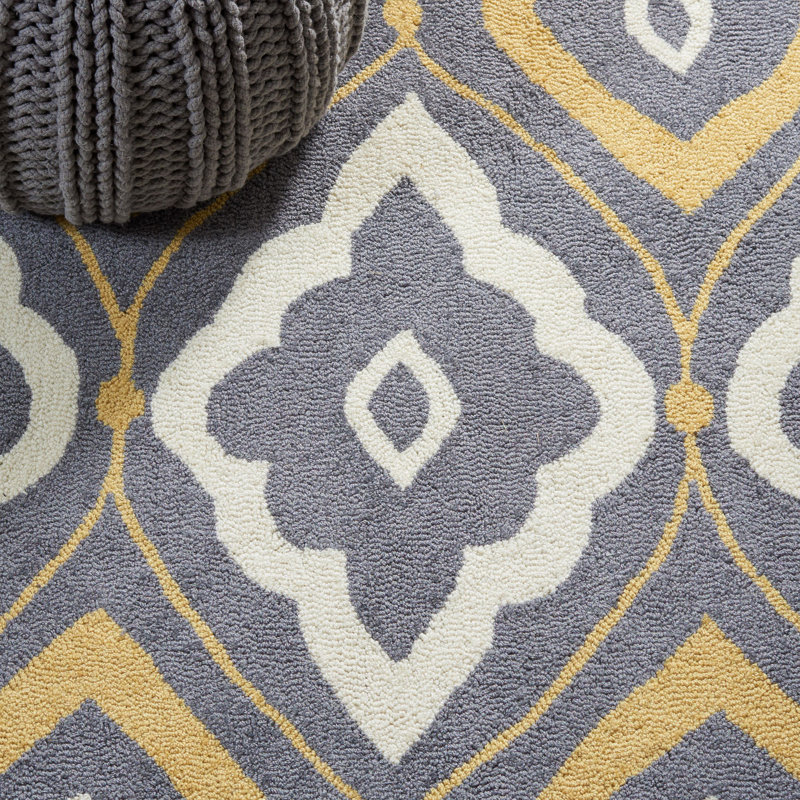 Tapis d'intérieur / extérieur ivoire / gris foncé / or Salome, Rectangle 5 pi x 8 pi