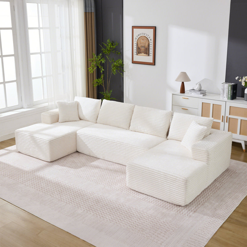 Canapé modulaire en forme de nuage de 130 po avec 2 chaises longues et 4 sièges profonds en velours côtelé, Beige
