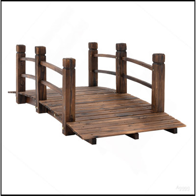 Fir Wood Garden Bridge Arc Walkway with Side Railings for Backyards, Gardens, and Streams, Stained Wood, 60" x 26.5" x 19"