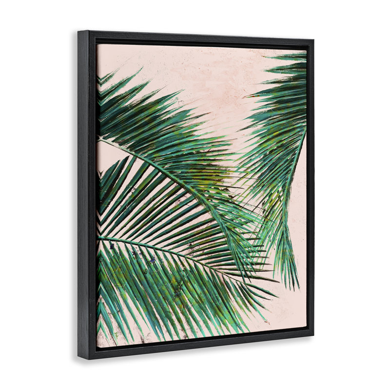 «Flowing Palms on Pink», art mural sur toile flottante par Patricia Pinto, Cadre flottant noir de jais, H 21 po x l 17 po