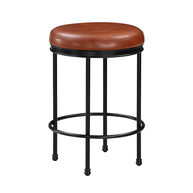 Tabouret sans dossier en similicuir - base en métal, rembourrage confortable, siège rembourré à hauteur de comptoir sans assemblage, structure anti-rayures et rouille, conception d'espace