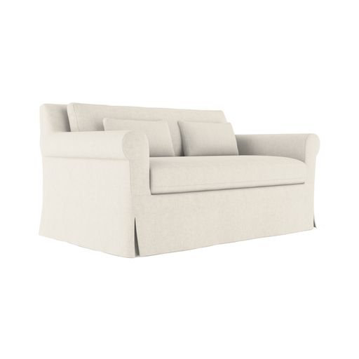 Ludlow Rolled-Arm Skirted Loveseat, 34" H x 60" W x 38" D, Box Weave Linen Alabaster, Weathered
