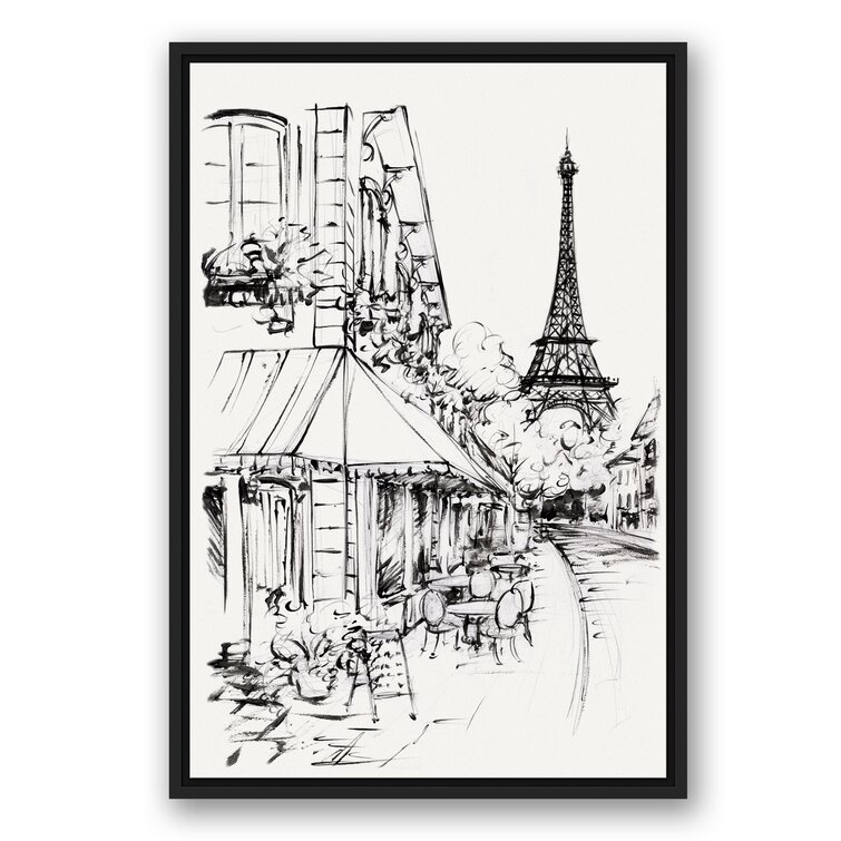 Paris Street Sketch Framed On Canvas Print