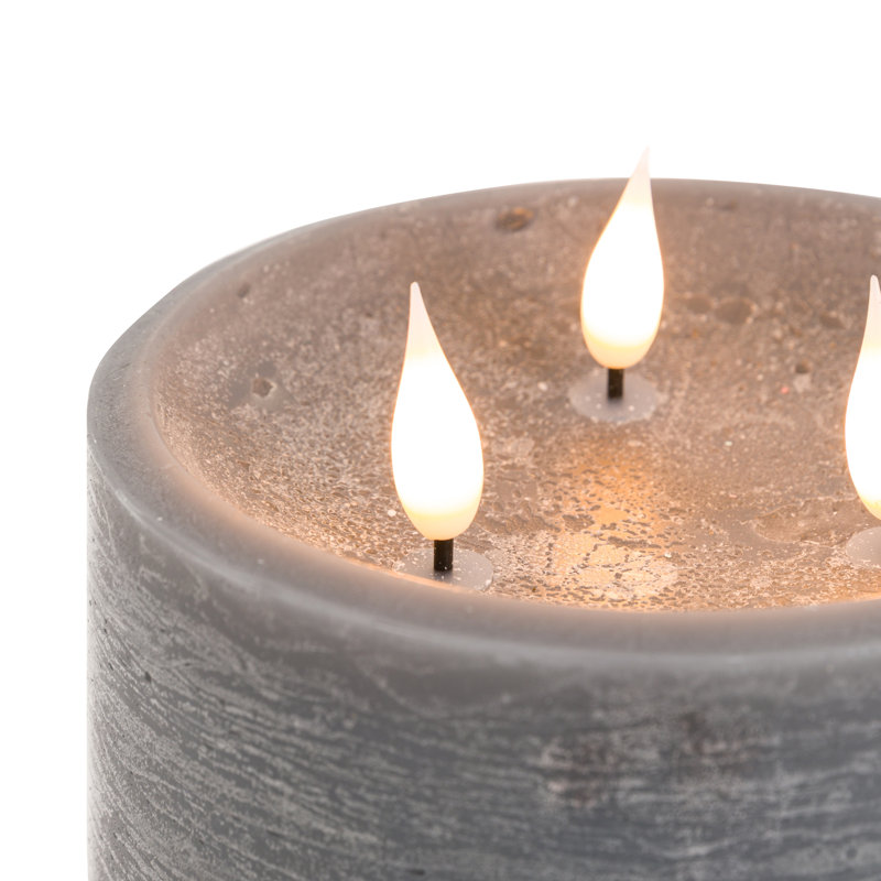 Unscented Flameless Pillar Candle with Plastic Holder, Dark Grey