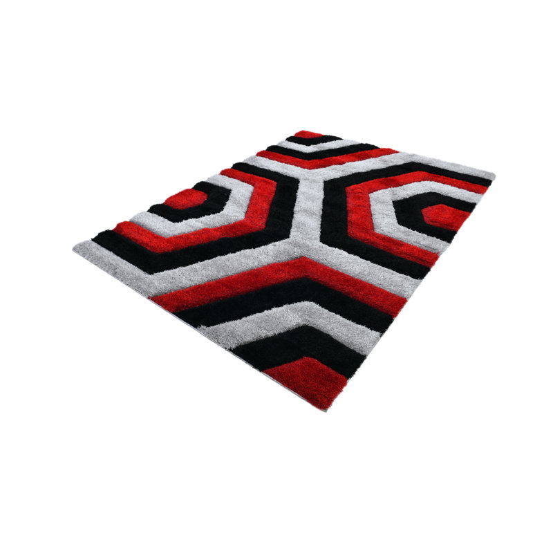 RugGuy Geometric Modern Area Rug - Red & Black Hexagon - for Living Room, Dining Room - 5'3" x 7'3" , Shed-Free, Easy to Clean