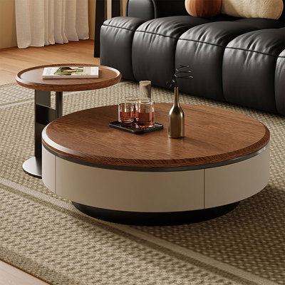 Ensemble de tables basses rondes en noyer massif et en bois manufacturé