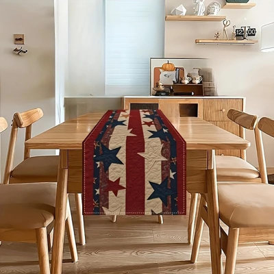 Chemin de table de l'Independence Day rouge patriotique 13 x 72 pouces, décoration de table en lin du 4 juillet, chemins de table patriotiques rouges, blancs et bleus pour les fêtes, décoration, fête, cuisine