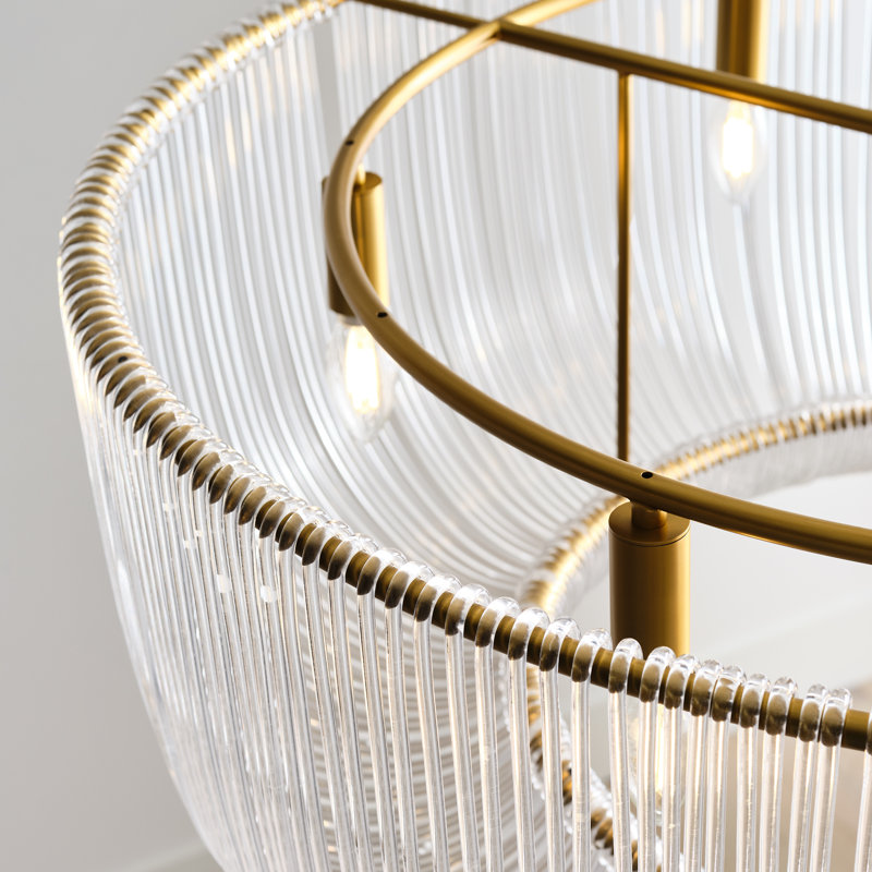 Chapman & Myers Pierce 6 Light Dining Room Pendant With Clear Shade, Burnished Brass, 83.5" H x 42" W x 42" D