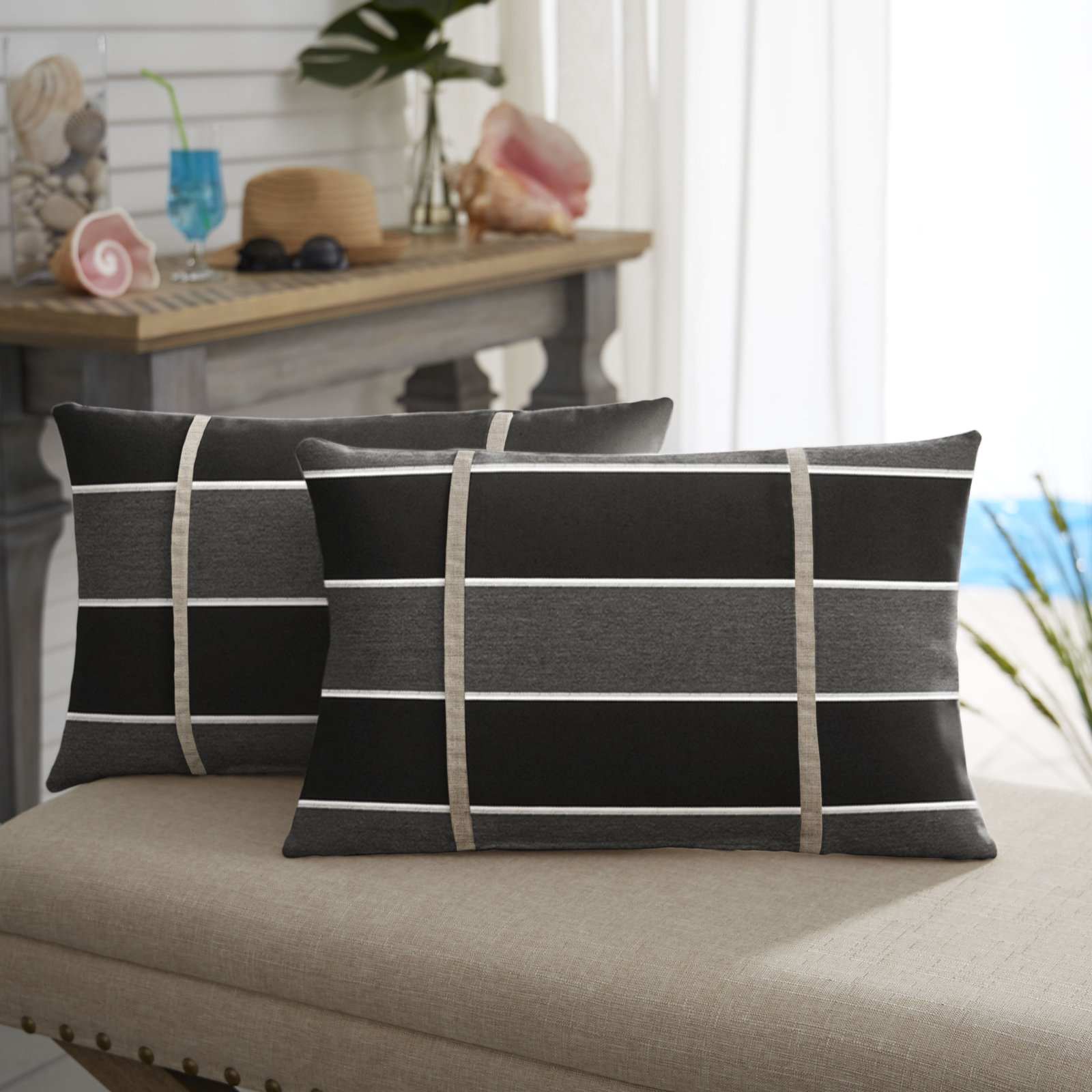 Grinell Striped Sunbrella® Indoor/Outdoor Lumbar, 12" x 24"