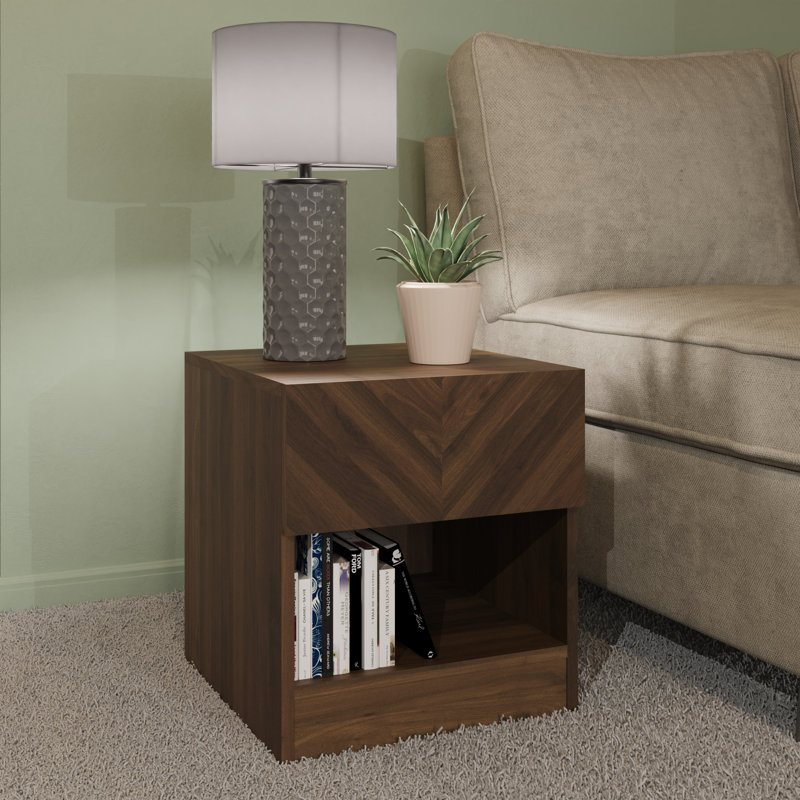 Motonori Block End Table, Dark Brown Wood