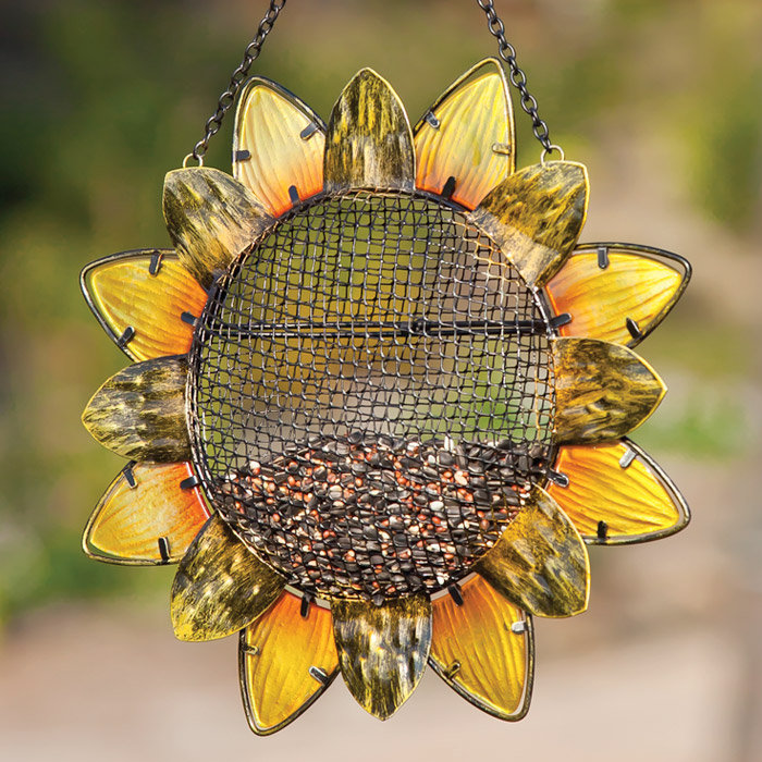 Sunflower Decorative Metal and Glass Hanging Bird Feeder