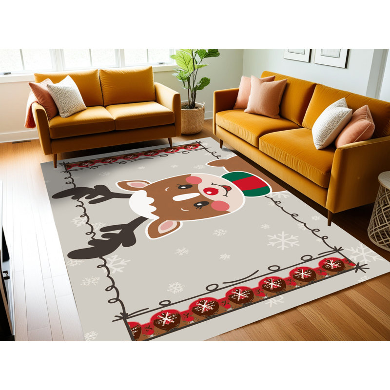 Tapis de vacances d'hiver de Noël lavable The Holiday Aisle®, Rectangulaire 2 pi x 3 pi