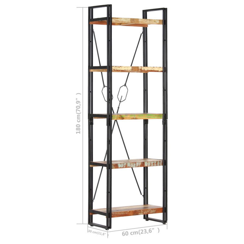 Hollowell 180cm H x 60cm W Etagere Bookcase, Reclaimed Wood
