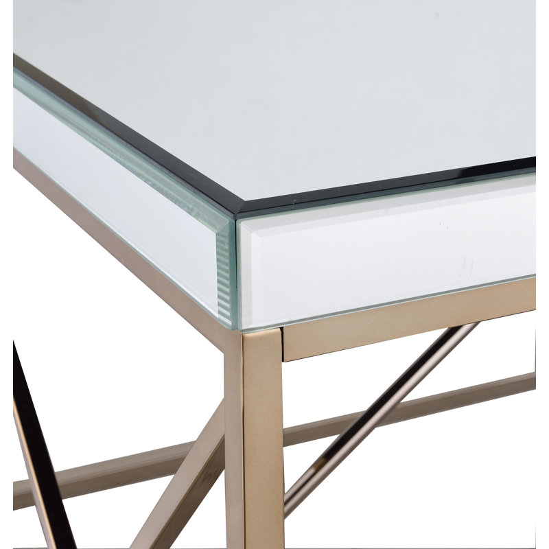 Flori Mirrored Glass Top End Table, Copper Chrome