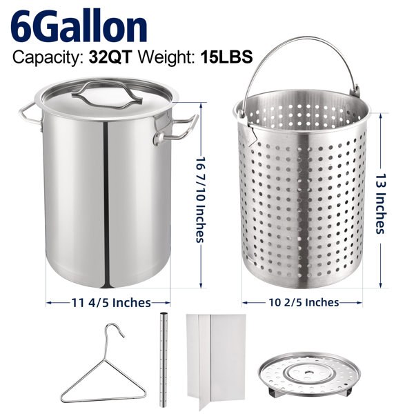 Barton 21 qt. Stainless Steel Stock Pot with Strainer Basket and Lid
