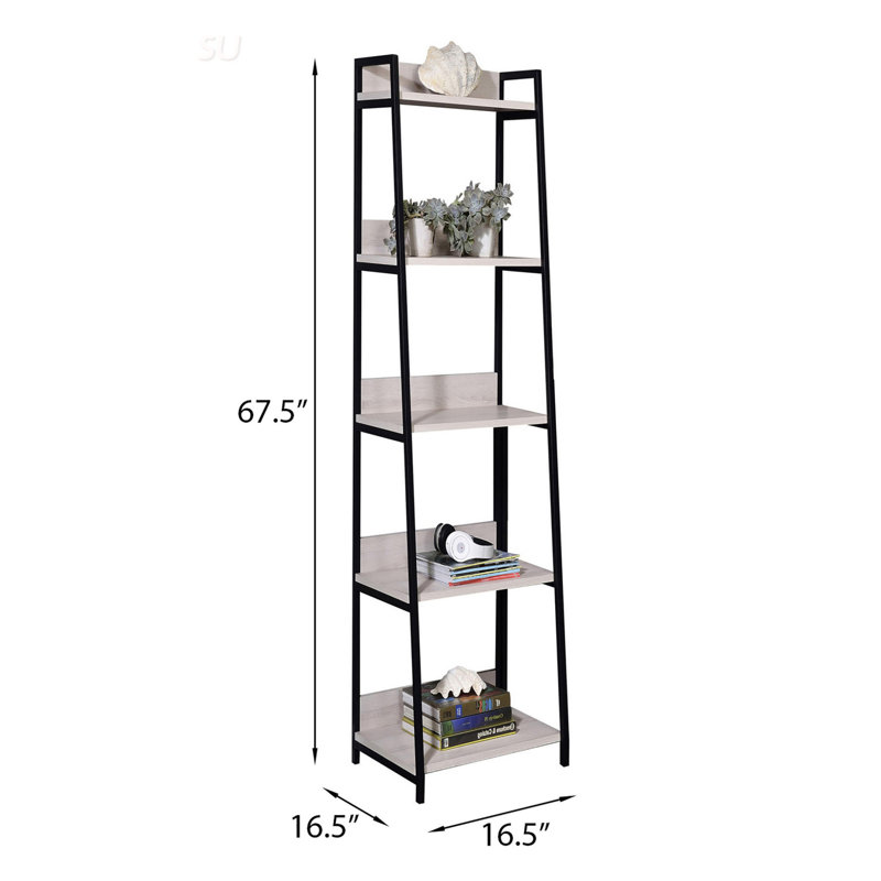Industrial-Style 5-Tier Ladder Bookshelf With Natural And Black Finish For Stylish Storage And Display