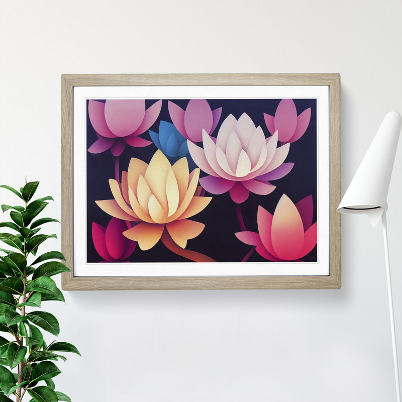 Inspirational Lotus Flowers - Framed Print, 25cm H x 34cm W x 2cm D, Oak