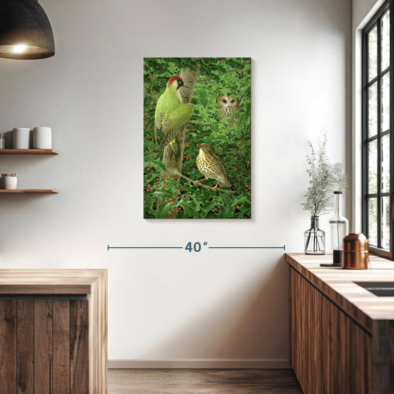 Hibou des bois et muguet, H 36 po x l 24 po