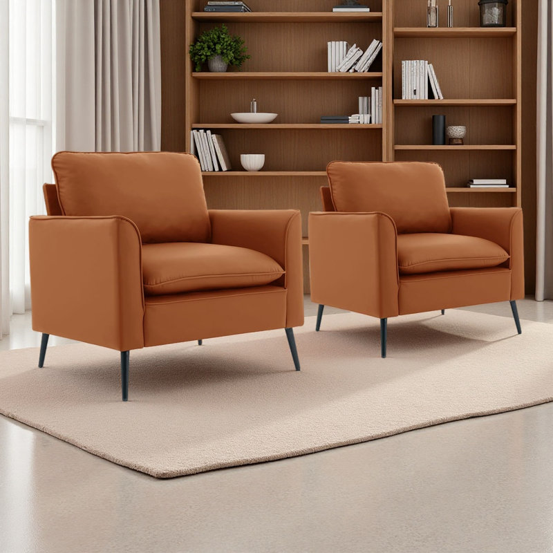 Cat Paw Leather Upholstered Sofa 2PC,Nordic Retro Light Luxury Living Room Balcony Bedroom Single Casual Sofa Chair, Brown