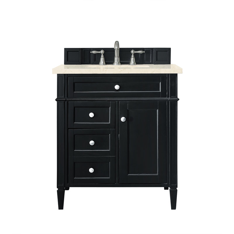 Dussault 30'' Single Bathroom Vanity with Top, Black Onyx, White Zeus, 8" Widespread