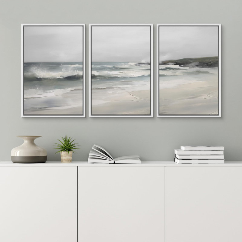 «Beach Waves Ocean Horizon Nature Fine Landscape Rustic Country / Farmhouse on Canvas», reproduction de 3 pièces