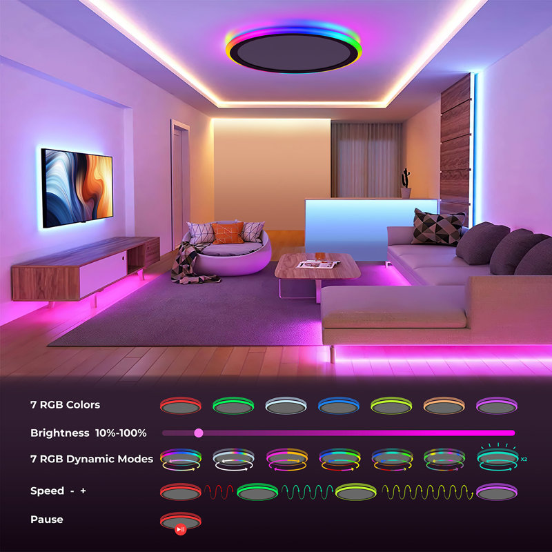 LED Dimmable RGB Flush Mount Ceiling Light with Remote Control