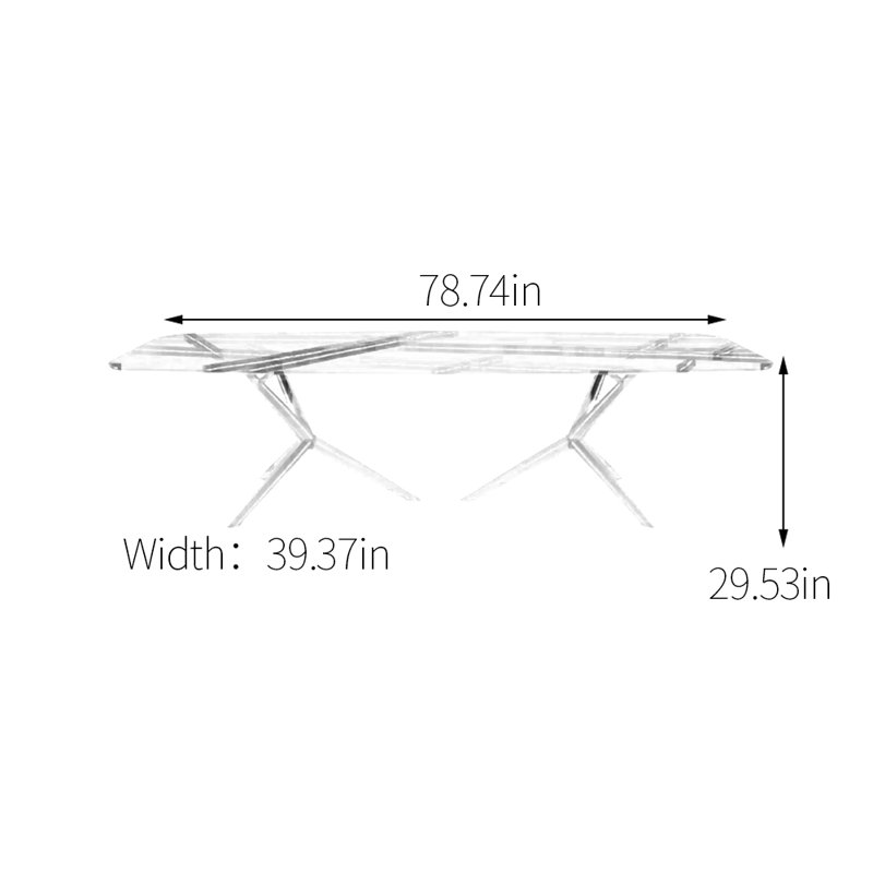 Table de salle à manger en acier au carbone fritté, H 29,53 po x L 78,74 po x l 39,37 po, Blanc, Argent