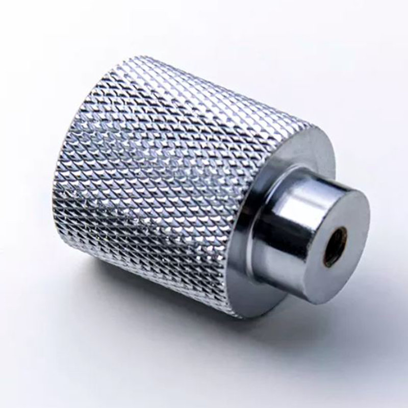 Modern Knurled Chrome Cylinder Knob, Polished Chrome