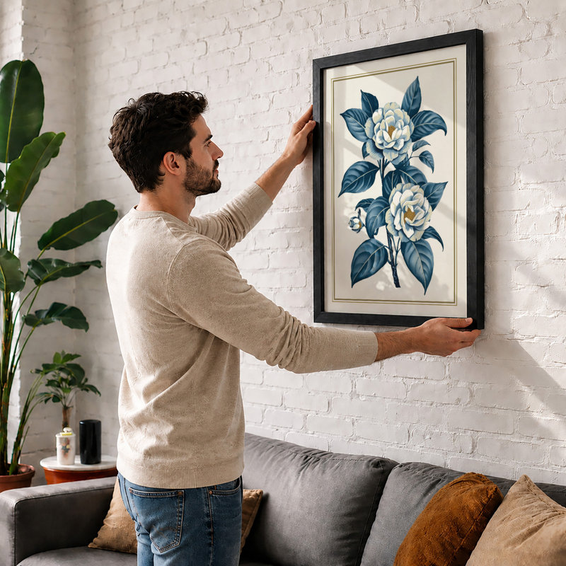 Camellia Study Botanical - Print, A2 - 59.4 x 42.0 cm, Walnut