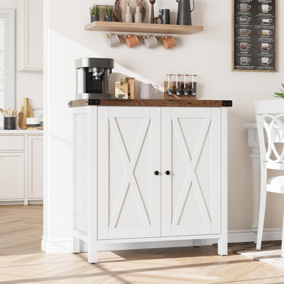Rustic Farmhouse Coffee Bar Cabinet with Barn Doors