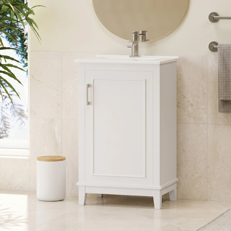 Meuble-lavabo simple 20 po avec plateau Makayla, Blanc