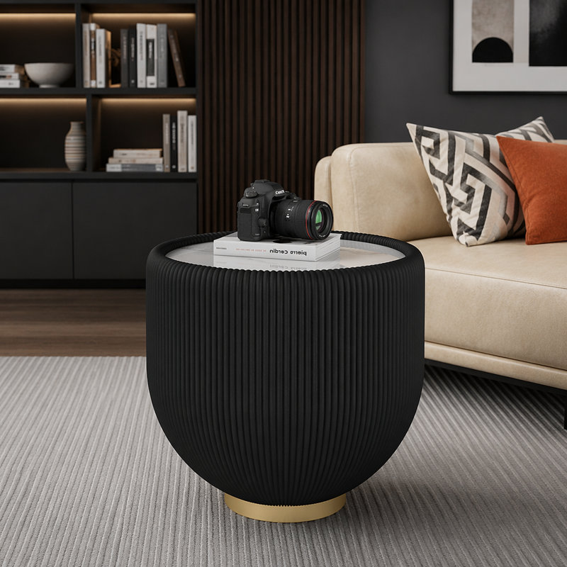 Table basse d'appoint moderne en cuir PU, Marbre blanc / noir