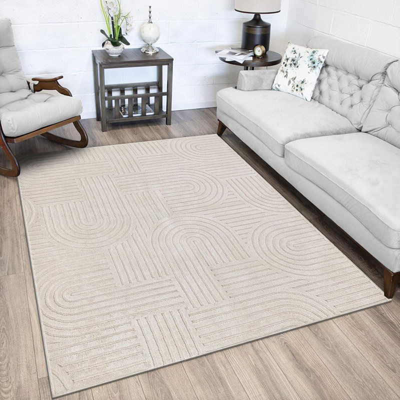 Soft Cozy Fluffy Arch Pattern High-Low Pile Area Rugs, Beige, Rectangle 2'7" x 5'