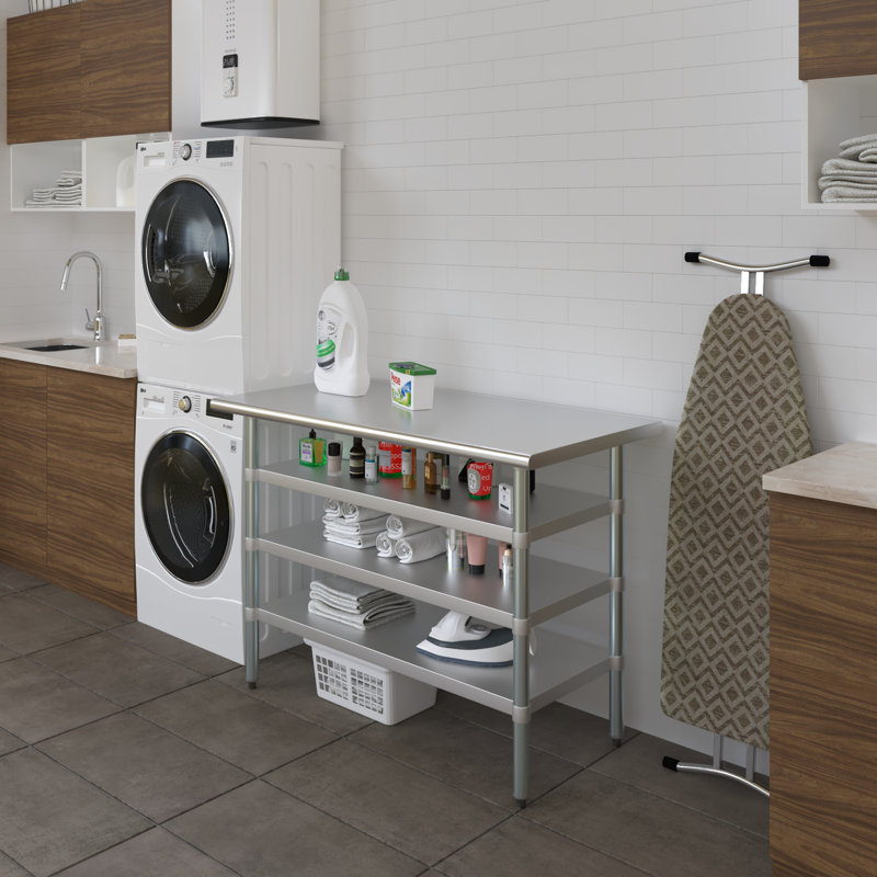 Stainless Steel Table With Three Undershelves, 24"D x 48"L x 35"H
