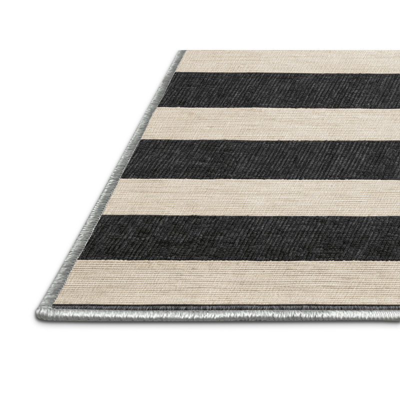 Tapis beige à rayures horizontales lavable à la machine