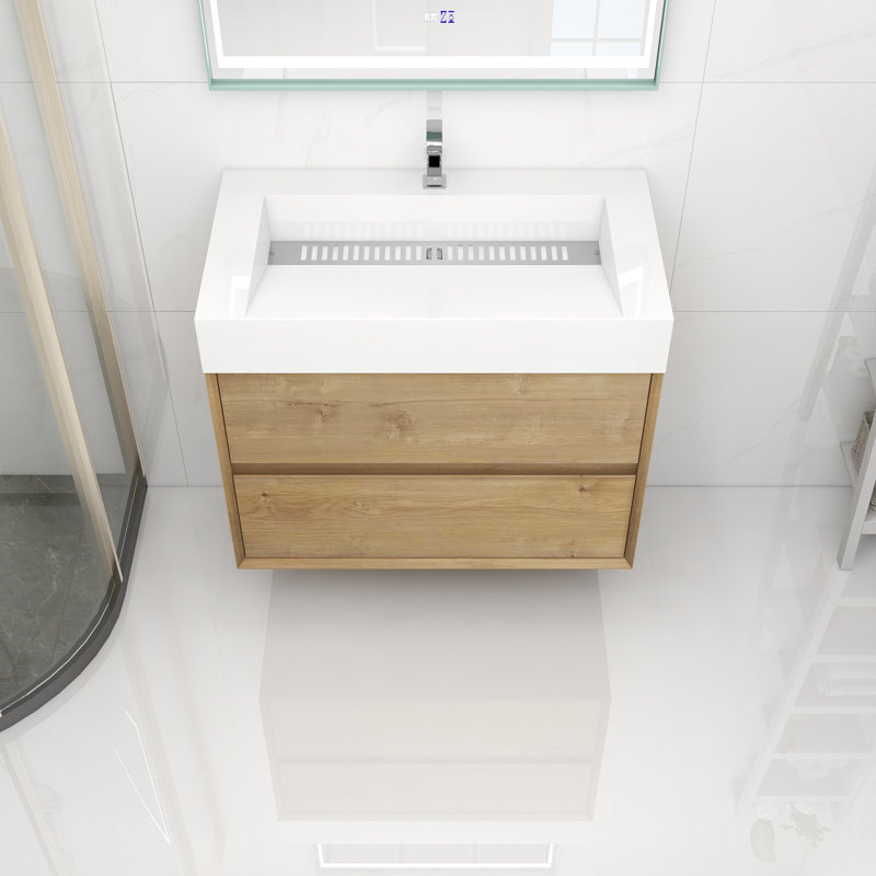 36" Wall Mounted Single Bathroom Vanity, Oak