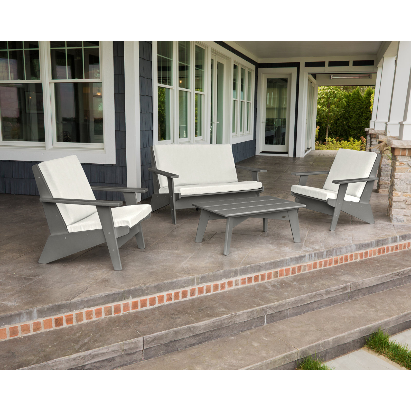 POLYWOOD® Riviera 4-Person Patio Seating Group, Natural Linen, Slate Grey
