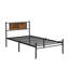 Cadre de lit simple en métal, tête de lit avec décoration en bois, noir-36976197