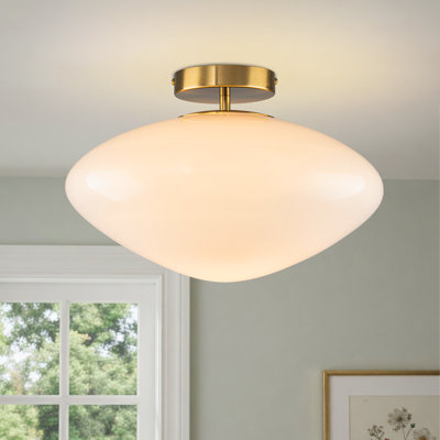 Plafonnier semi-encastré 1 lumière avec abat-jour en verre Milk