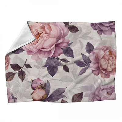Pink Peonies Botanical Machine Printed Throw Blanket