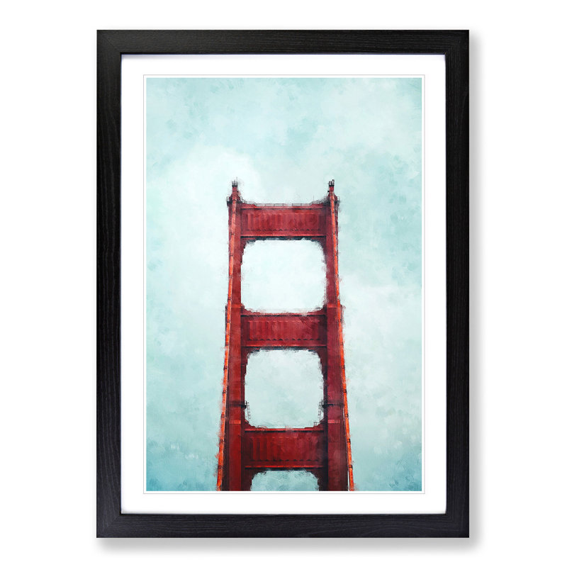 The Top of the Golden Gate Bridge - Picture Frame Painting Print, 45cm H x 33cm W x 2cm D, Black Framed